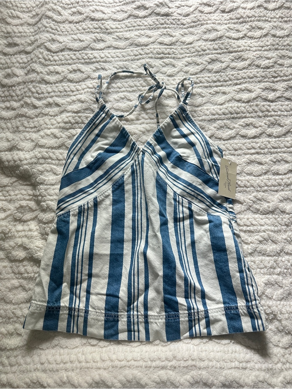 Striped Blue & White Tie-Strap Cami Top - Unknown Brand